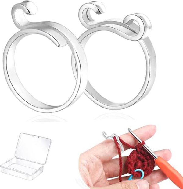 Kotkiddy® Anillo de ganchillo ajustable de 2 piezas de gancho de plata gorrión de pez Phoenix anillos tejidos de metal anillo abierto soporte de dedo accesorios, plata, L