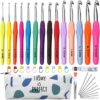 Agujas de Ganchillo, 14 PCS Agujas de Ganchillos Kit de Ganchillos Accesorios con Bolsa Kit Conjunto de Ganchillo, manijas ergonómicas de agarre suave