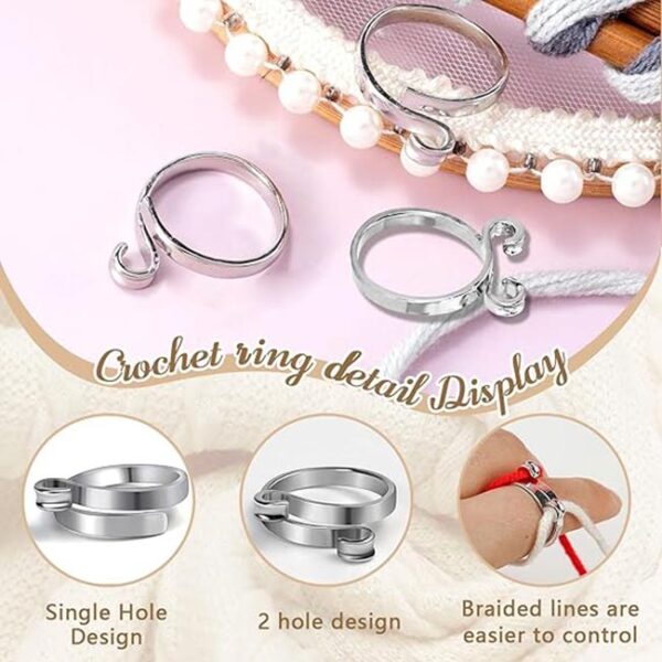 Kotkiddy® Anillo de ganchillo ajustable de 2 piezas de gancho de plata gorrión de pez Phoenix anillos tejidos de metal anillo abierto soporte de dedo accesorios, plata, L - Imagen 3